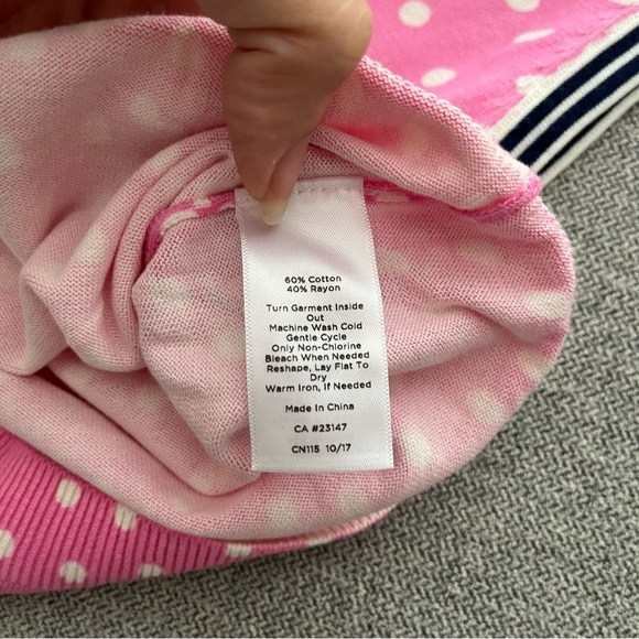 Talbots Women’s Sleeveless Knit Sweater Vest Pink Polka dots Striped Hem Sz XS - Picture 4 of 4